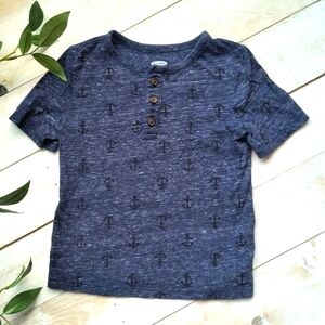 Old Navy Boys Nautical Short Sleeve Button Up Shirt With Anchor Pattern Blue 3T